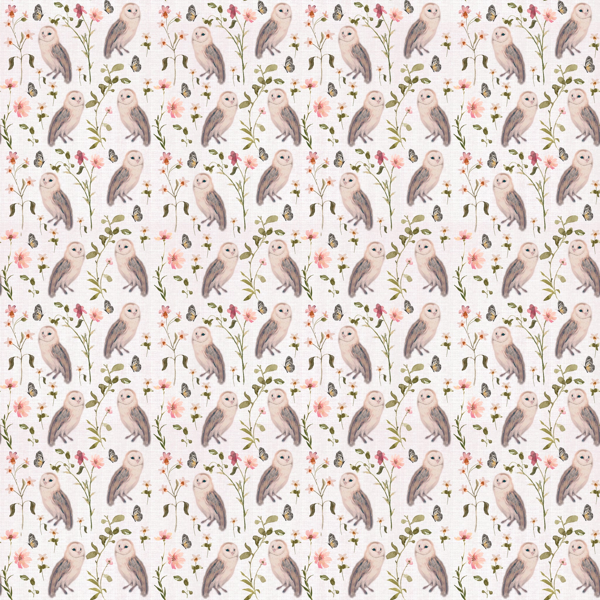 Fluttering Blooms Collection-Owl Ballads-Cream-Quilting Fabrics-55240203-01