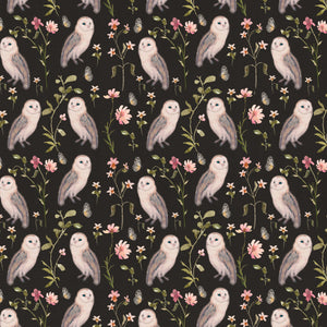 Fluttering Blooms Collection-Owl Ballads-Charcoal-Quilting Fabrics-55240203-02