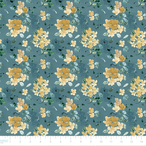 Golden Hour Collection-Golden Petals-Teal-100% Cotton-55240302-02