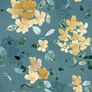 Golden Hour Collection-Golden Petals-Teal-100% Cotton-55240302-02