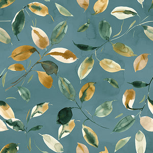 Golden Hour Collection-Sun-Kissed Leaves-Teal-100% Cotton-55240303-01