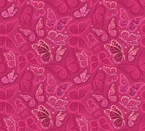 Disco Queen Collection-Shimmering Butterflies-Dark Pink-100% Cotton-55240608-01