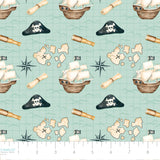 Pirates Ahoy Collection-Treasure Map-Aqua-Quilting Fabrics-56240101-01