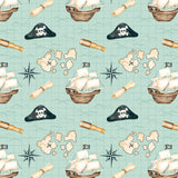 Pirates Ahoy Collection-Treasure Map-Aqua-Quilting Fabrics-56240101-01