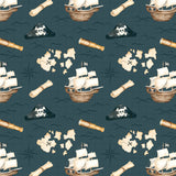 Pirates Ahoy Collection-Treasure Map-Teal-Quilting Fabrics-56240101-03