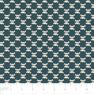 Pirates Ahoy Collection-Skulls-Teal-Quilting Fabrics-56240103-01