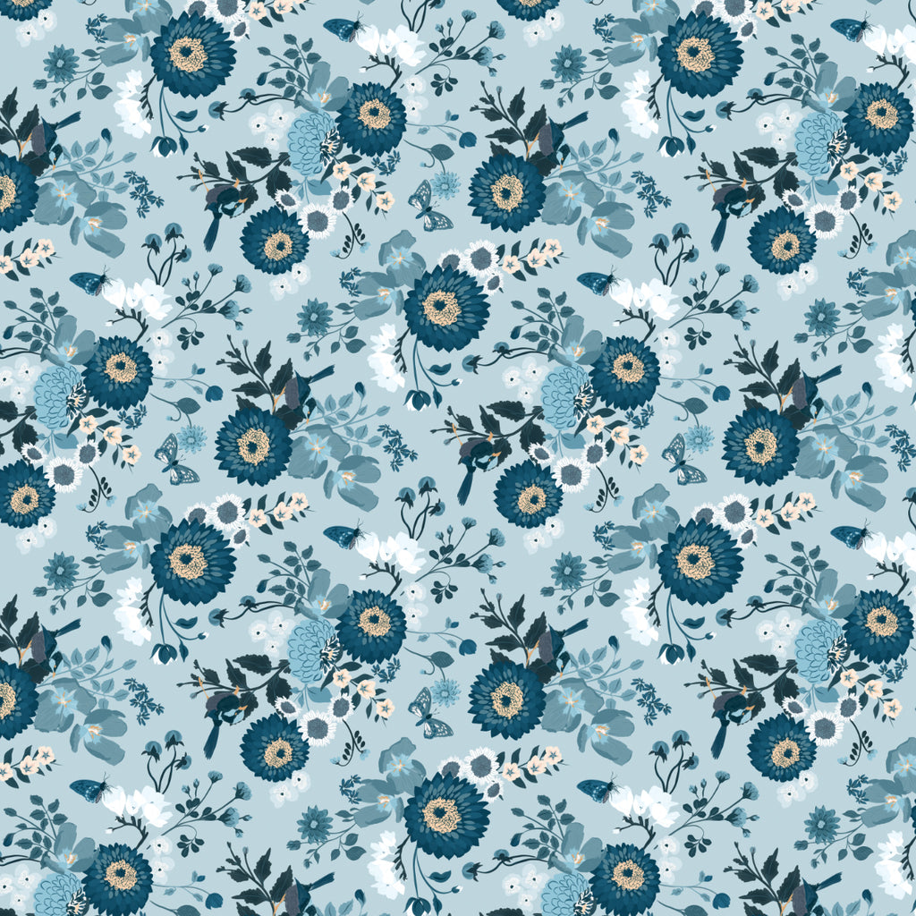 Collection Minuits en fleurs Midnight Blooms-100% Coton-Bleu clair-58230501-03