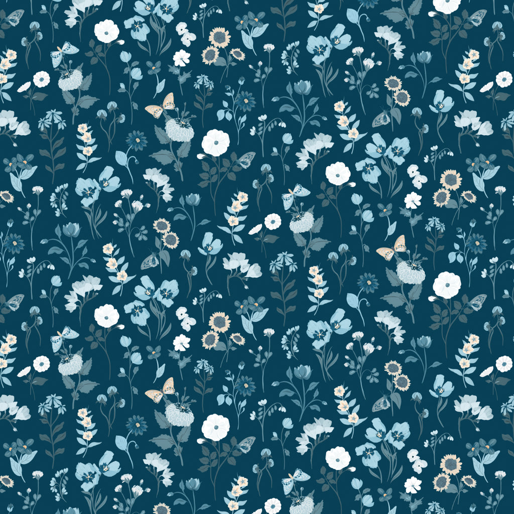 Collection Minuits en fleurs - Tiges - 100 % coton - Bleu foncé - 58230502-02