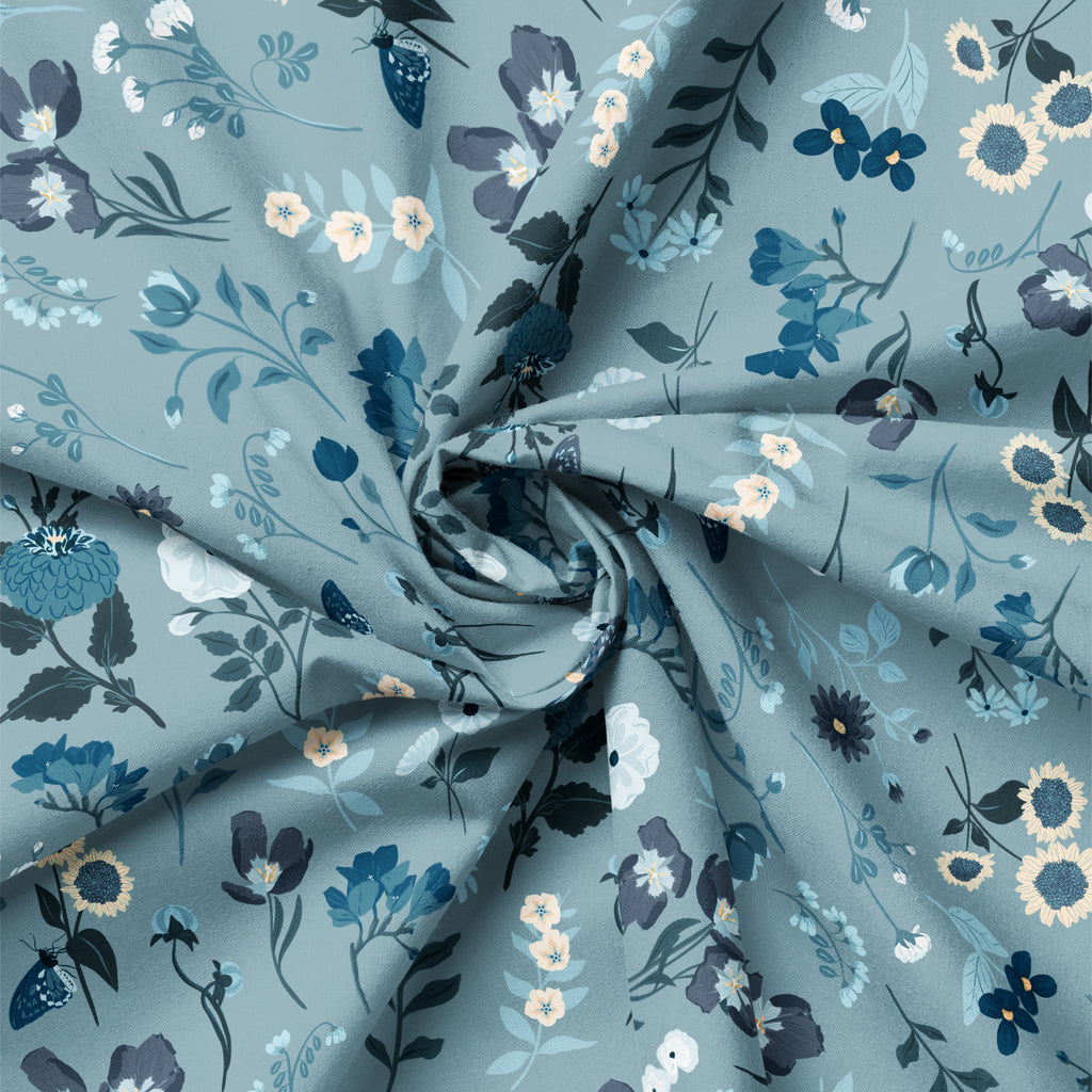 Collection Minuits en fleurs  - Tiges - 100 % coton - Bleu gris - 58230502-03