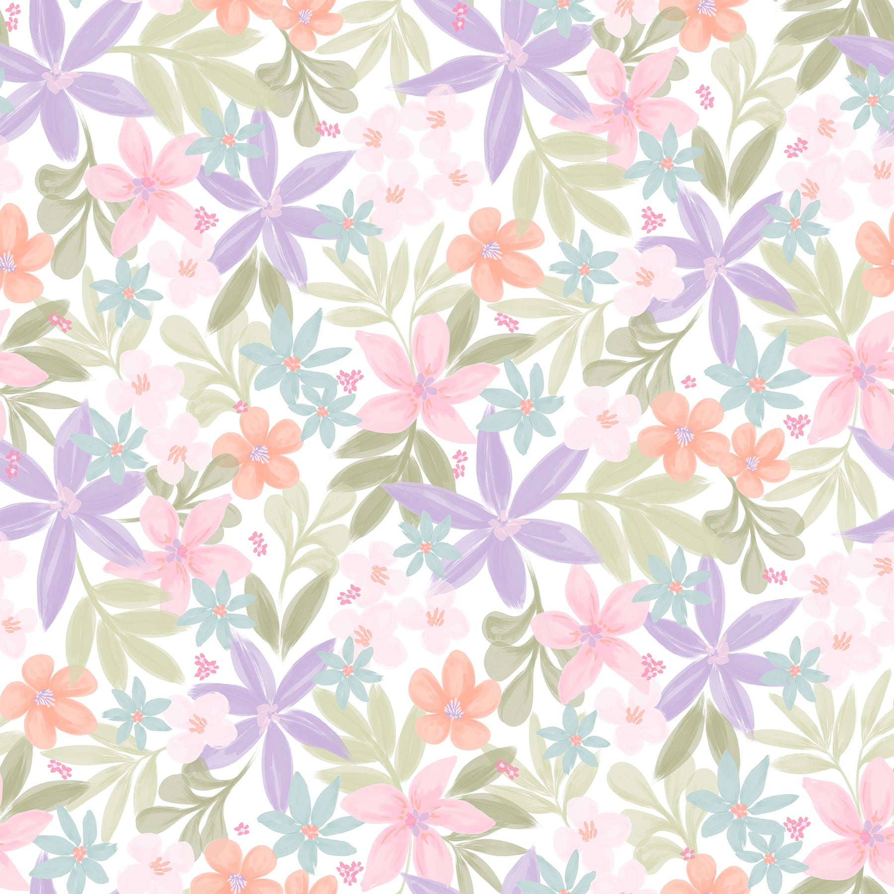 Daisy and Lilly  Collection-Lilies-White-Quilting Fabrics-58240101-01