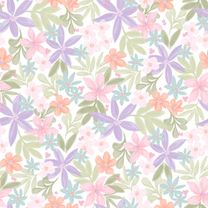 Daisy and Lilly  Collection-Lilies-White-Quilting Fabrics-58240101-01