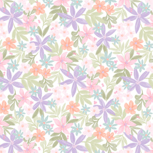 Daisy and Lilly  Collection-Lilies-White-Quilting Fabrics-58240101-01