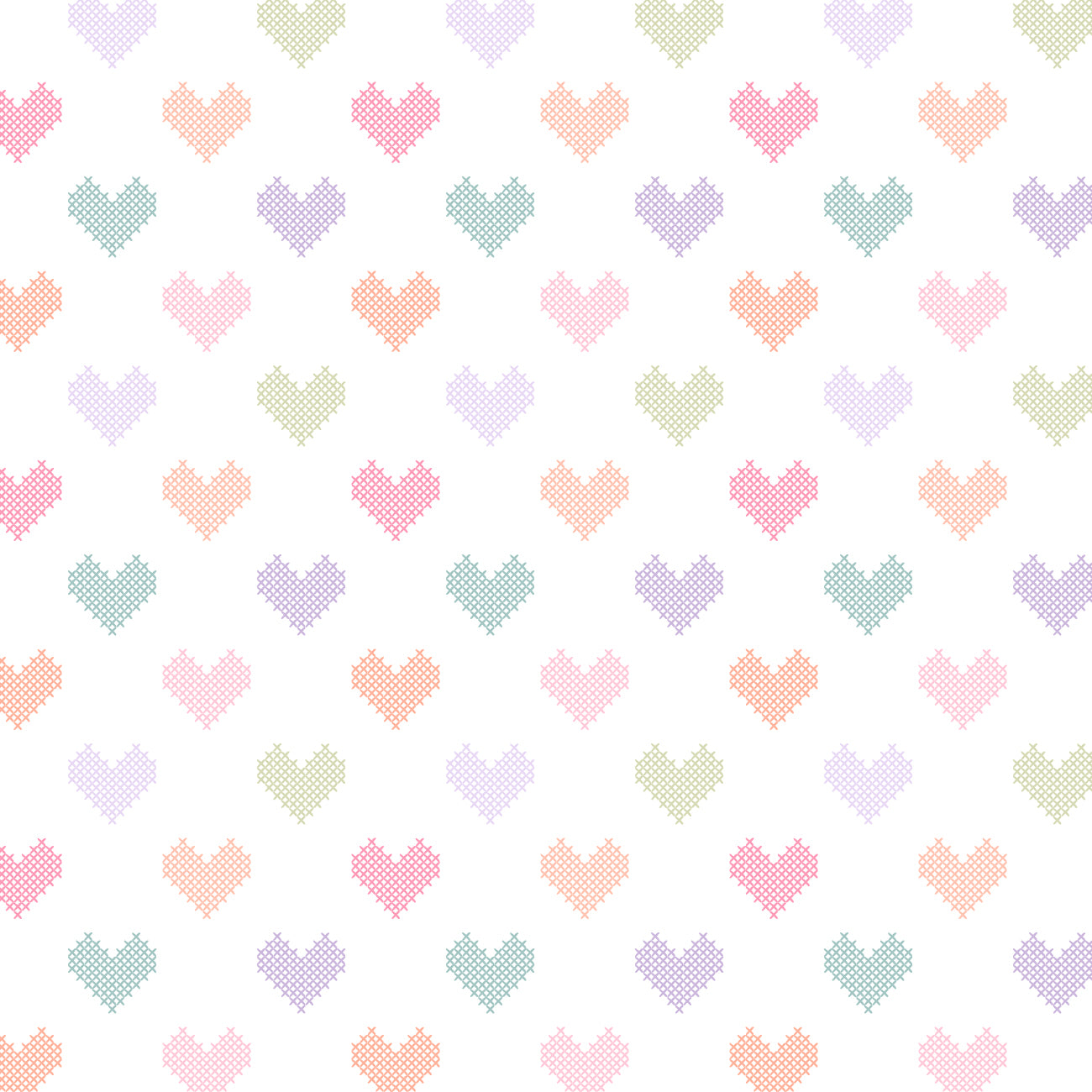 Daisy and Lilly  Collection-Cross-Stitched Hearts-White-Quilting Fabrics-58240103-01