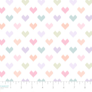 Daisy and Lilly  Collection-Cross-Stitched Hearts-White-Quilting Fabrics-58240103-01