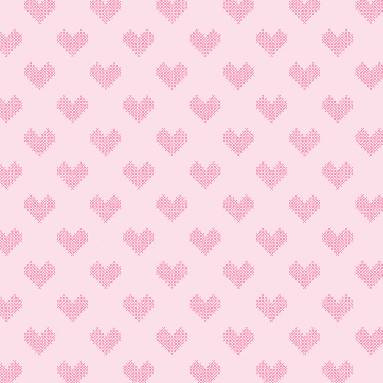 Daisy and Lilly  Collection-Cross-Stitched Hearts-Light Pink-Quilting Fabrics-58240103-02