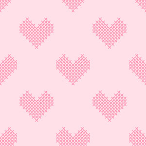 Daisy and Lilly  Collection-Cross-Stitched Hearts-Light Pink-Quilting Fabrics-58240103-02