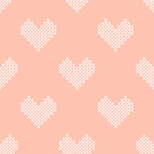 Daisy and Lilly  Collection-Cross-Stitched Hearts-Light Coral-Quilting Fabrics-58240103-03