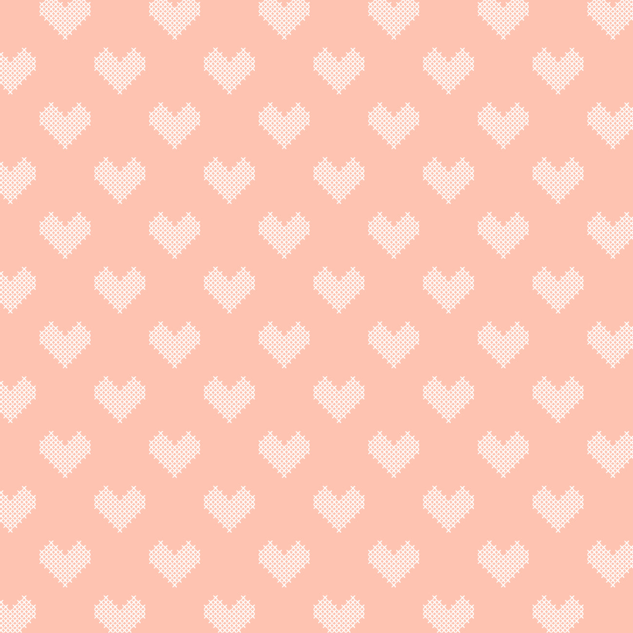 Daisy and Lilly  Collection-Cross-Stitched Hearts-Light Coral-Quilting Fabrics-58240103-03