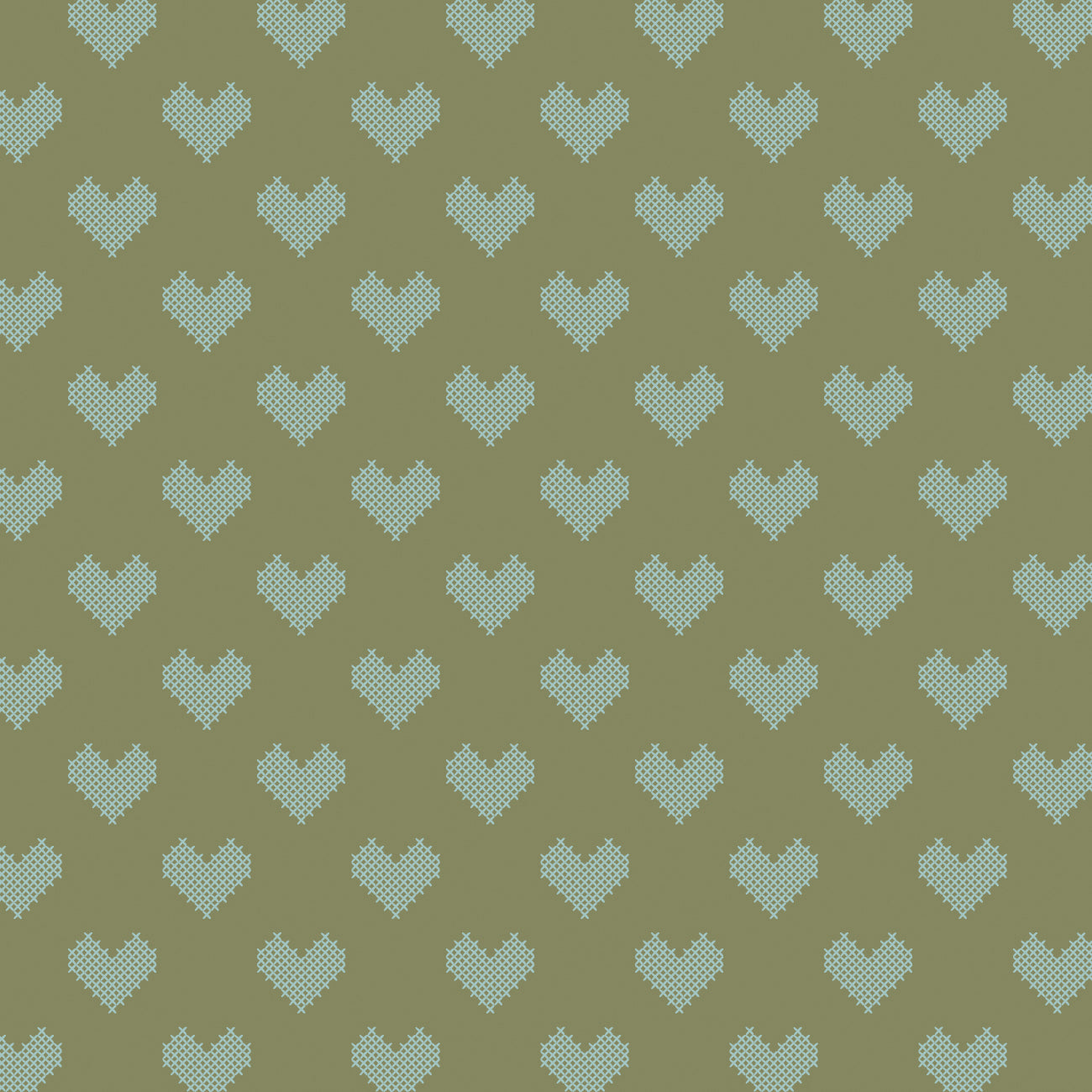 Daisy and Lilly  Collection-Cross-Stitched Hearts-Sage-Quilting Fabrics-58240103-04