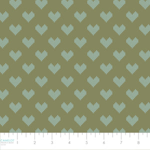 Daisy and Lilly  Collection-Cross-Stitched Hearts-Sage-Quilting Fabrics-58240103-04