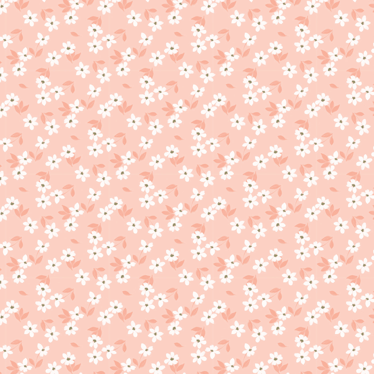 Daisy and Lilly  Collection-Scattered Flowers-Light Coral-Quilting Fabrics-58240105-02