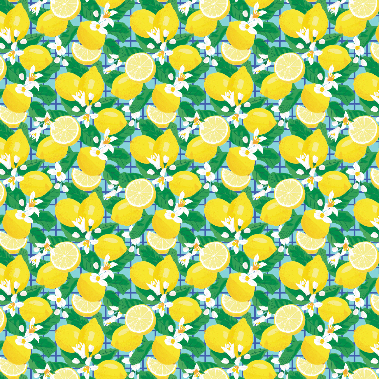 Lemon Drop Collection-Lemon Blossoms-Light Blue-Quilting Fabrics-58240202-02