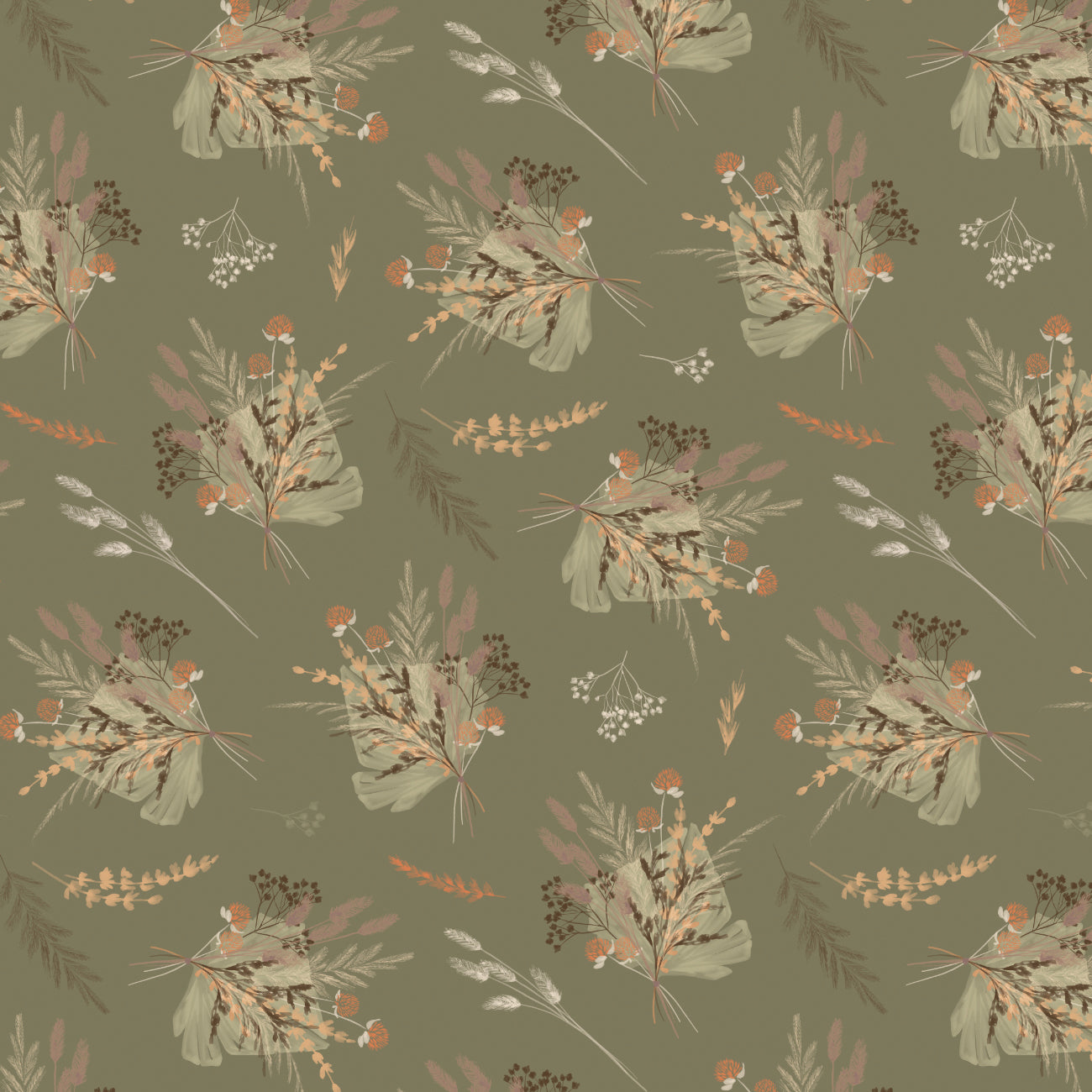 Whispering Grasslands Collection-Sweet Bundles-Dark Sage-Quilting Fabrics-58240301-02