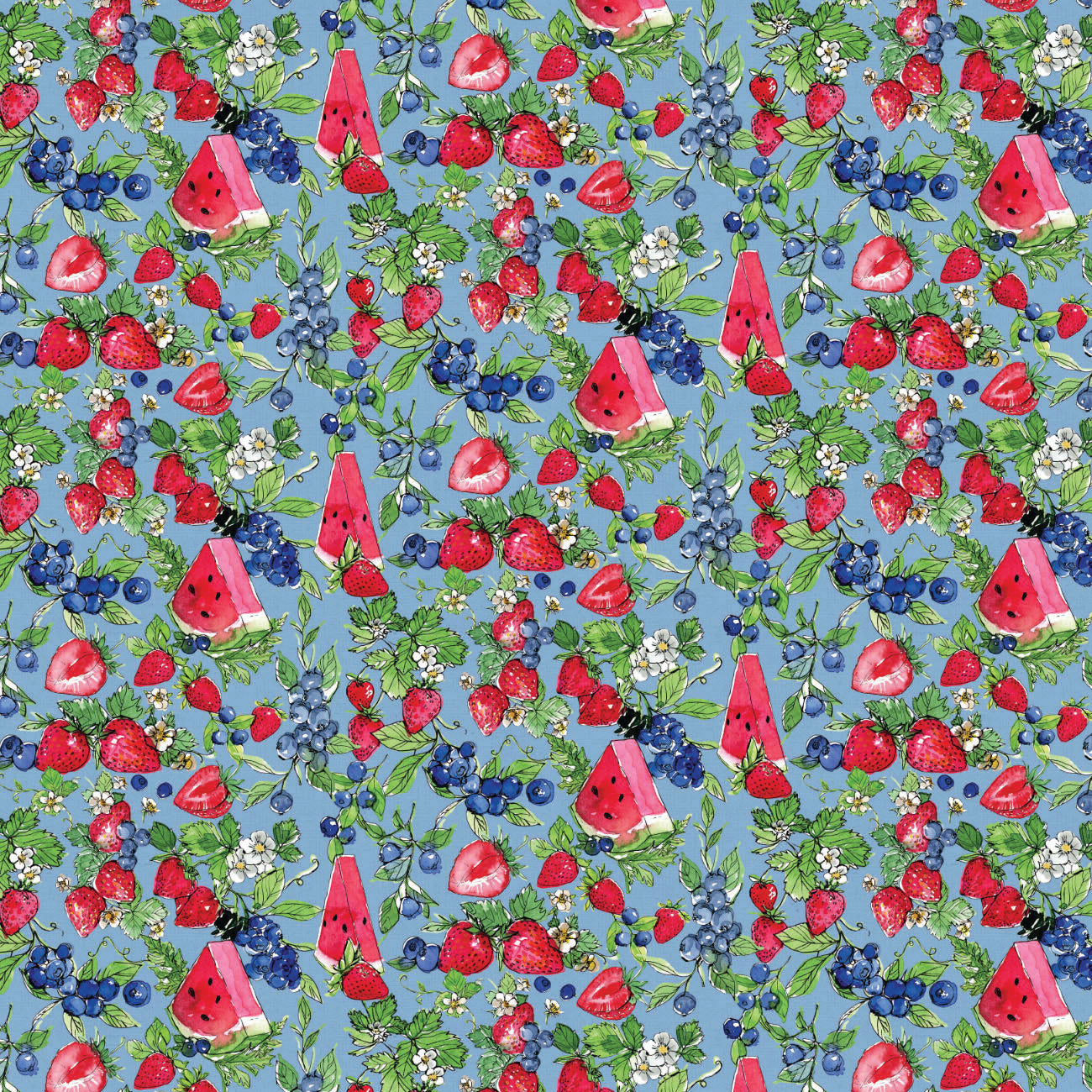 Sweet Summer Collection-Berry Blossoms-Blue-100% Cotton 66230202-03