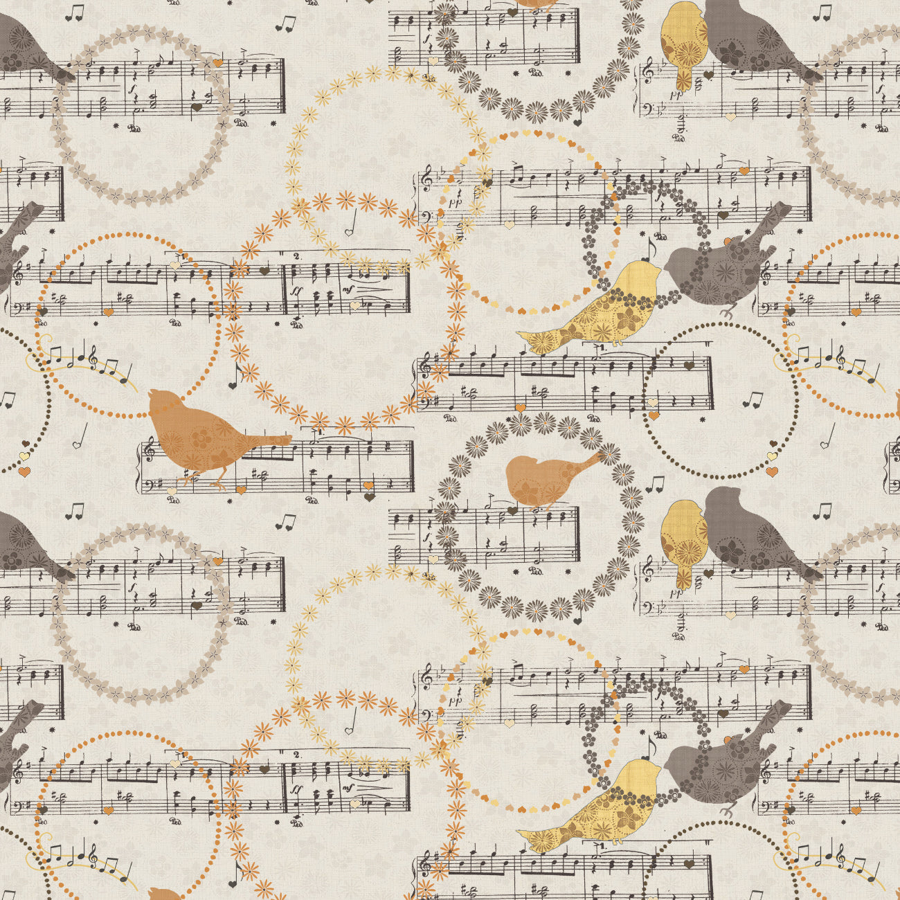 Song Bird Collection-Song Bird Melody-Cream-Quilting Fabrics-66240101-01