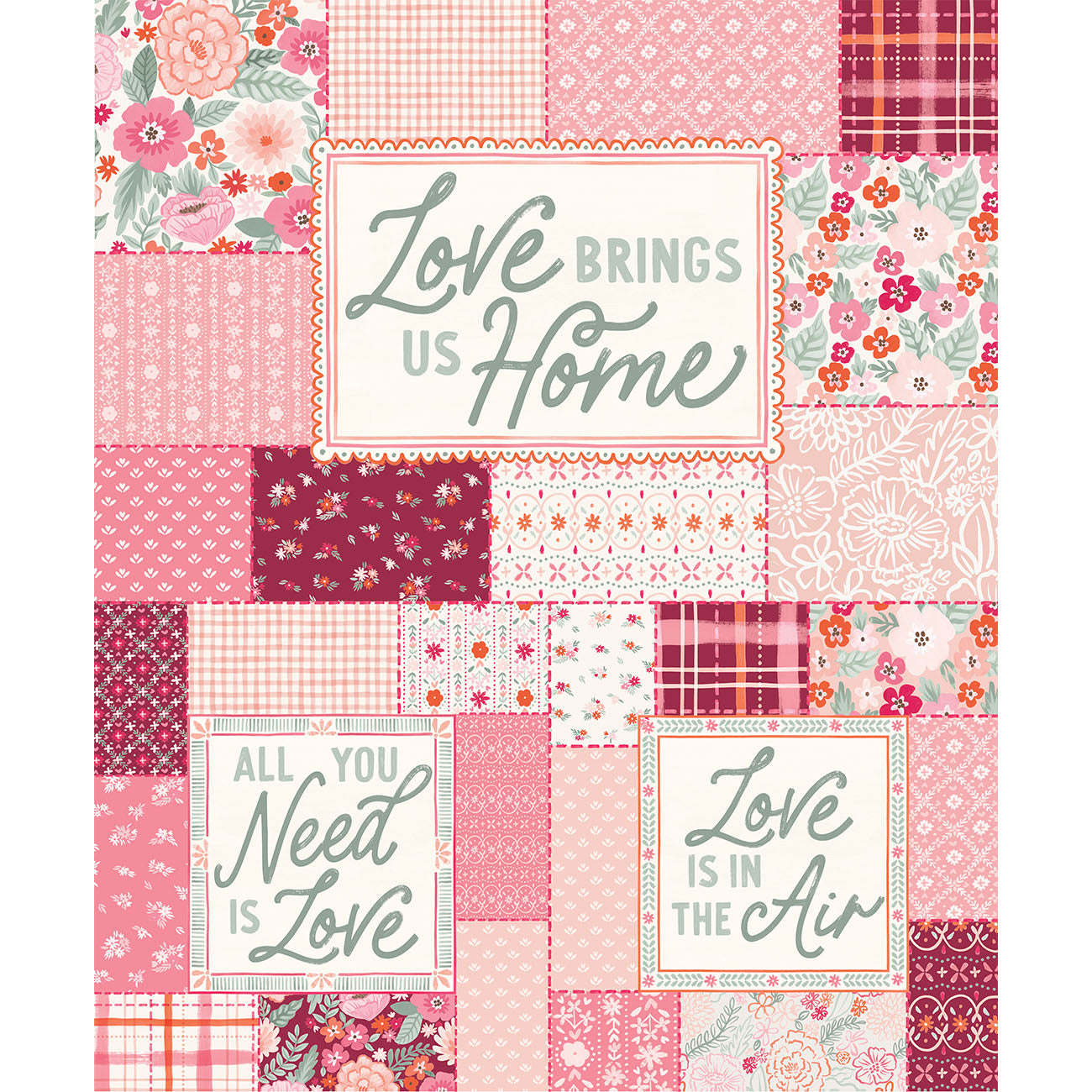 Blooming Hearts Collection-Patchwork Panel-Multi-66240209P-01