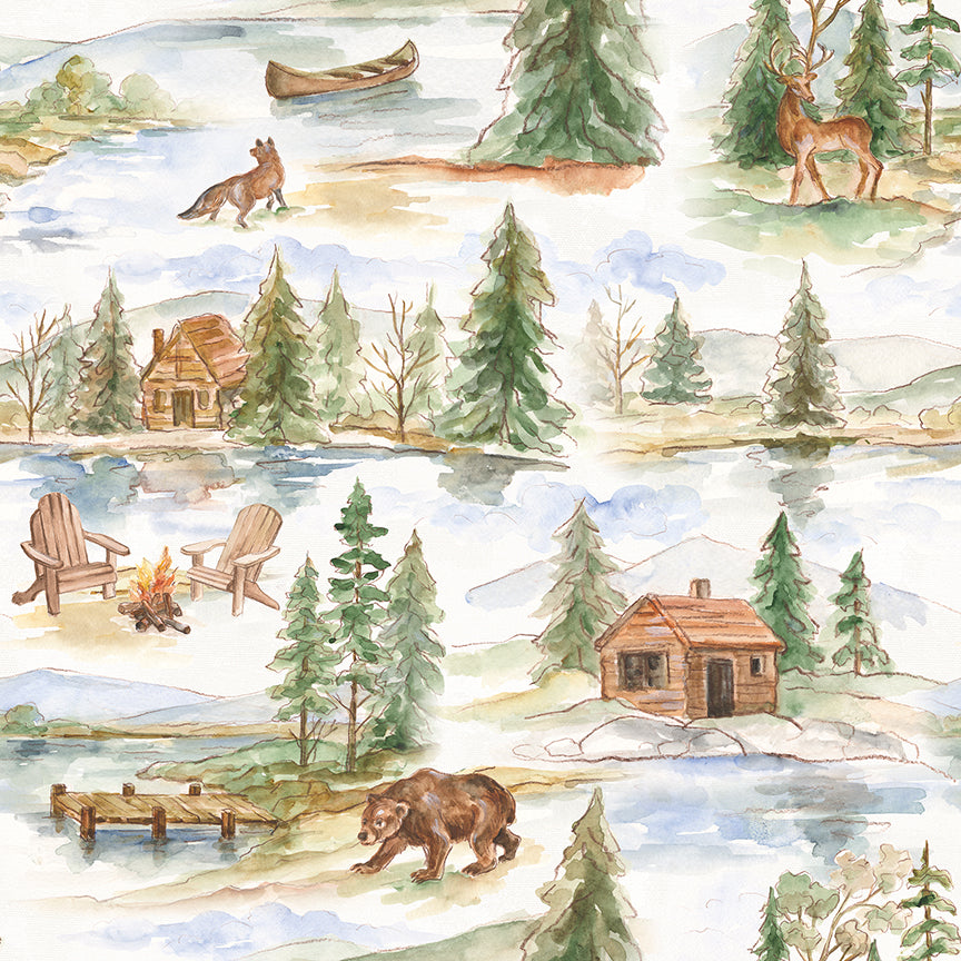 Living on Lake Time Collection-Lake Scenery-Multi-100% Cotton-66250101-01