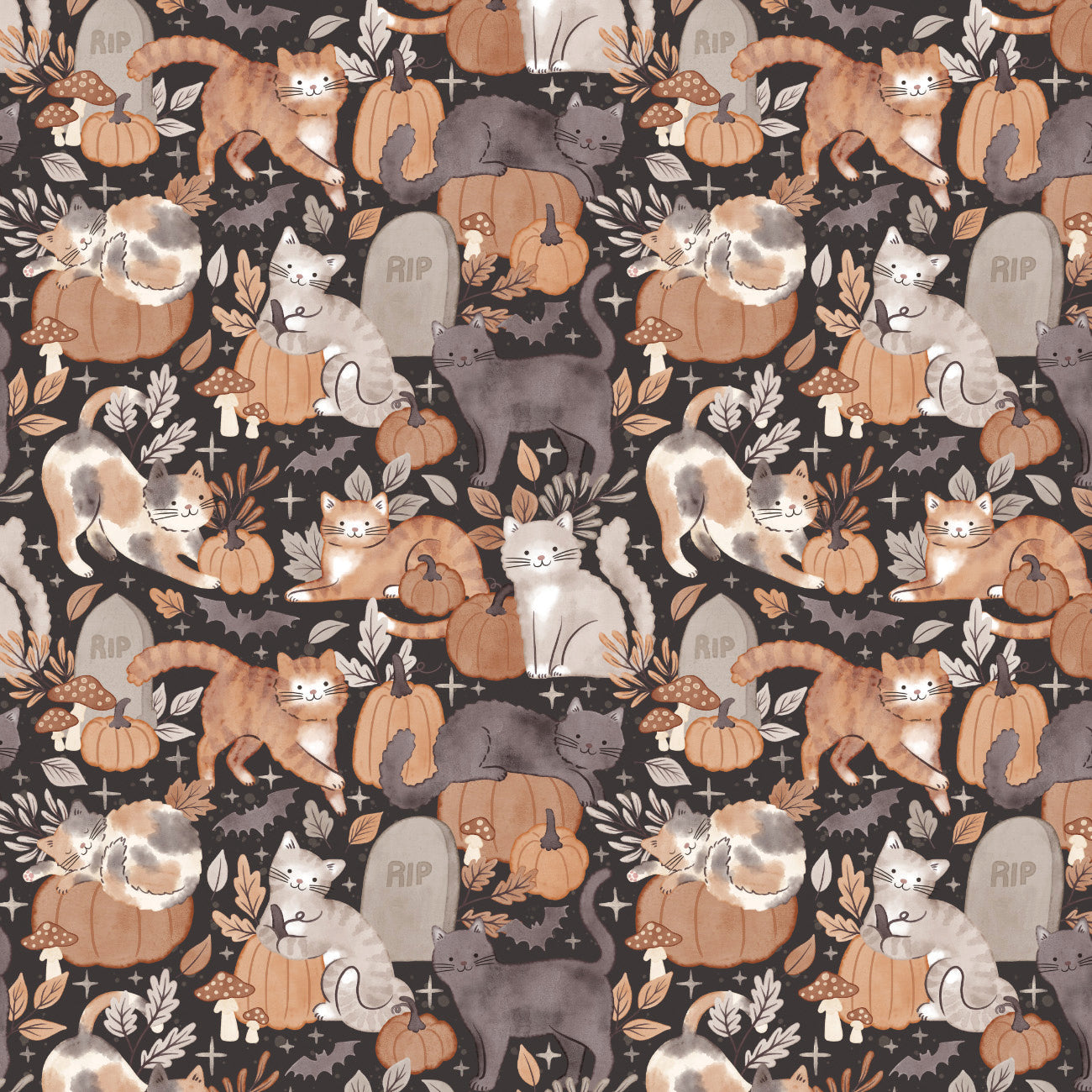 Pumpkins and Paws Collection-Pumpkins and Paws-Charcoal-100% Cotton-66250201-02