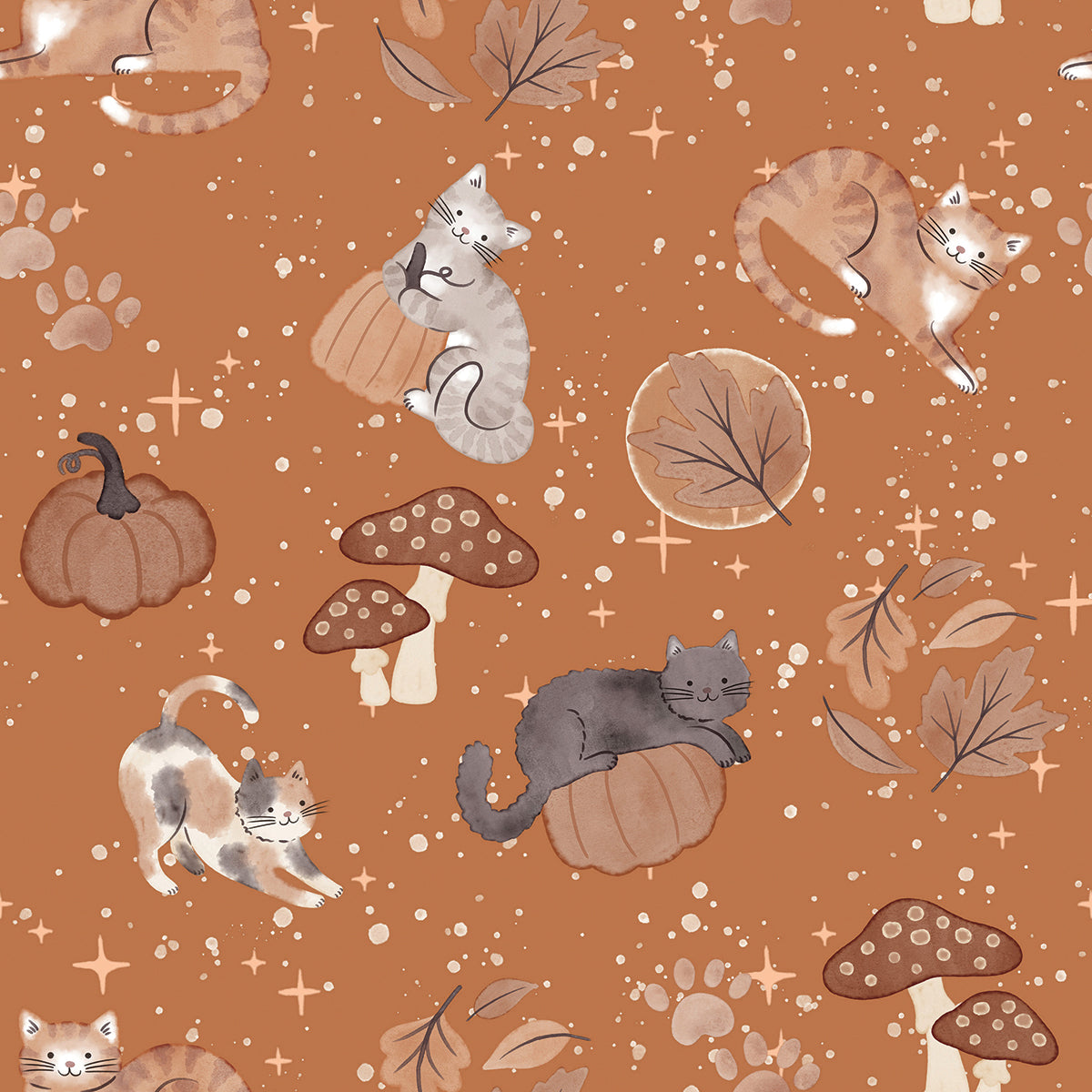 Pumpkins and Paws Collection-Forest Witch Familiars-Orange-100% Cotton-66250205-01
