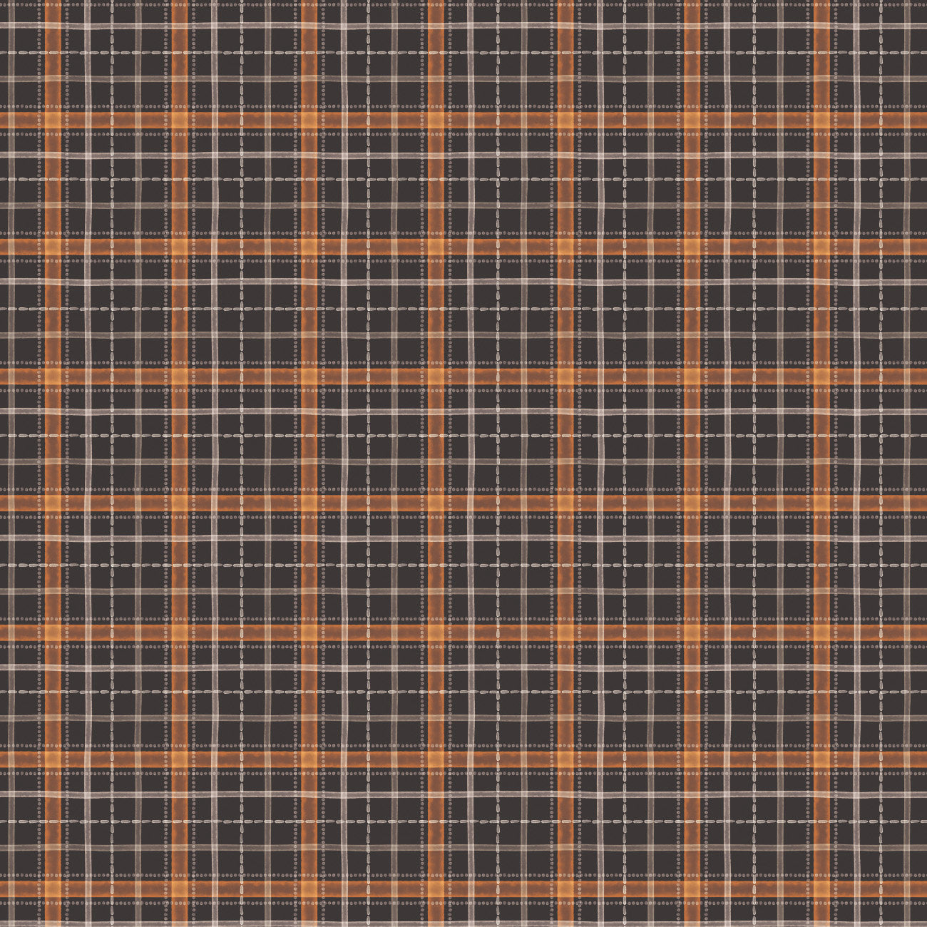 Pumpkins and Paws Collection-Harvest Plaid-Charcoal-100% Cotton-66250207-02