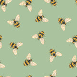 Botanical Mosaic Collection-Bumble Bees-Quilting Cotton-Green -66250706-03