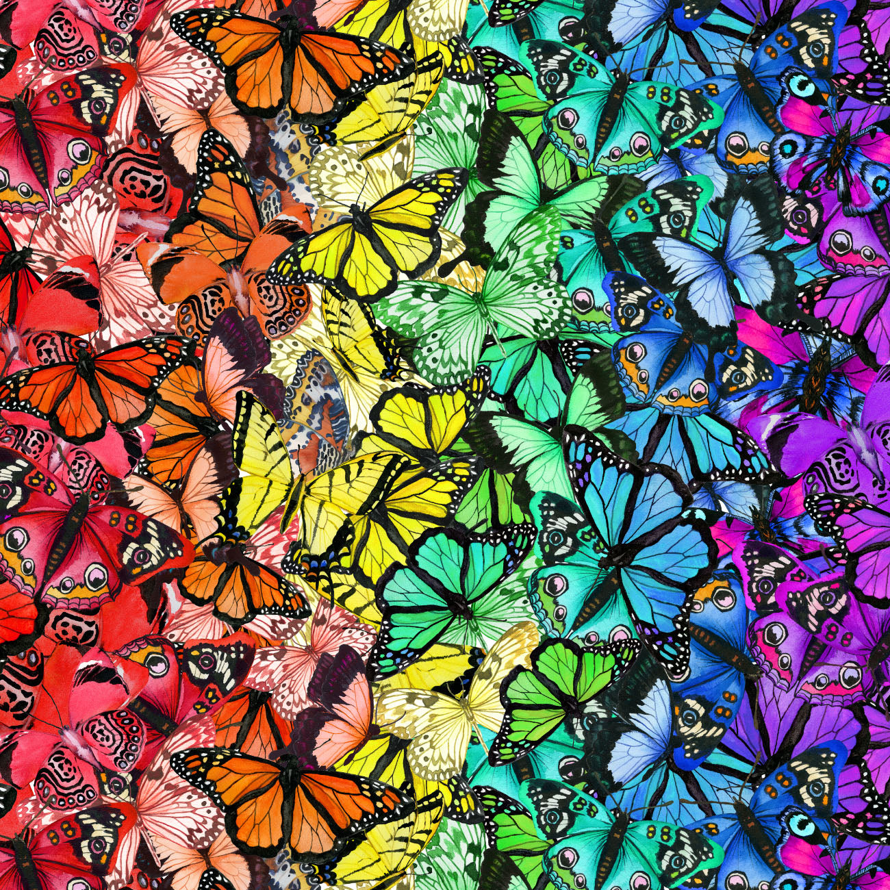 Monarch Gardens-Rainbow Butterflies-Multi-100% Cotton-76250103-01