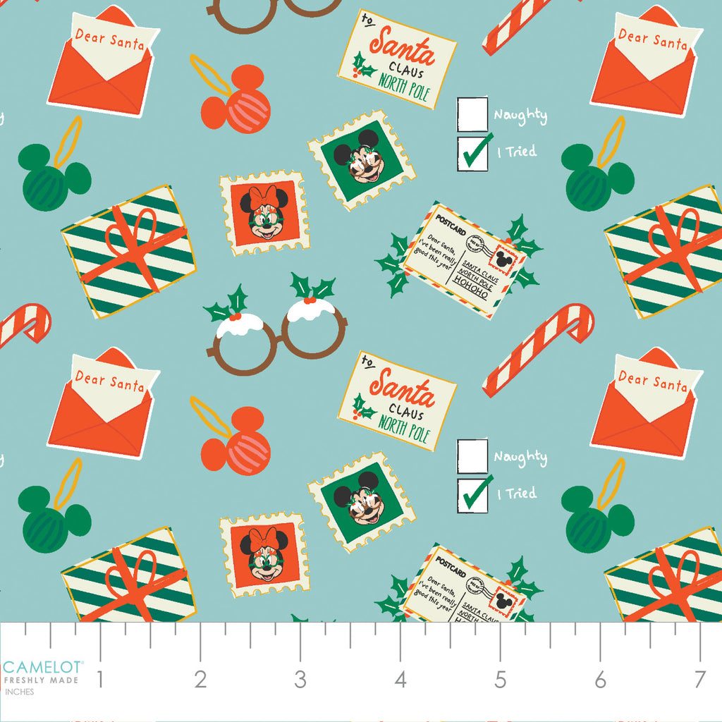 Mickey & Friends Holiday Collection-Letters to Santa-Aqua-100% Cotton-85271096-01