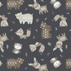 Woodland Wonders Collection-Aztec Woodland Friends-Charcoal-100% Cotton-89230208-03