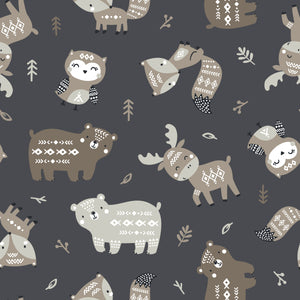 Woodland Wonders Collection-Aztec Woodland Friends-Charcoal-100% Cotton-89230208-03