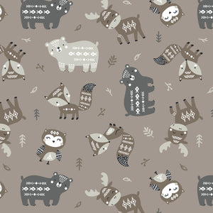 Woodland Wonders Collection-Aztec Woodland Friends-Taupe-100% Cotton-89230208-05