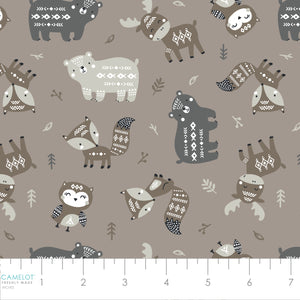 Woodland Wonders Collection-Aztec Woodland Friends-Taupe-100% Cotton-89230208-05