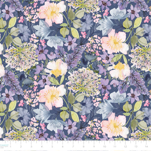 House of Blooms Collection-Floral Symphony-100% Cotton-Periwinkle
