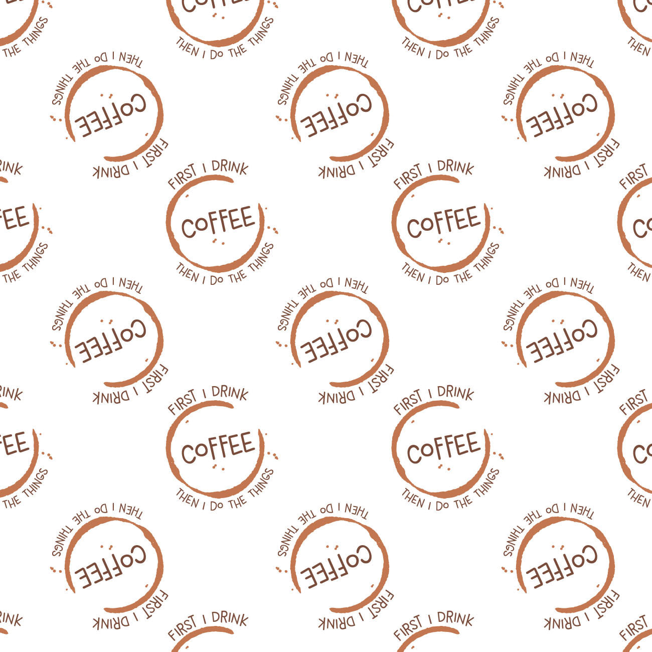 Cool Beans Collection by CDS - But First Coffee - Cotton - White