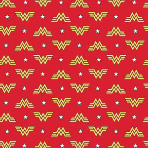 DC Comics - Wonder Woman WW84  - Logo and Stars - 2 Yard Cotton Cut - Red