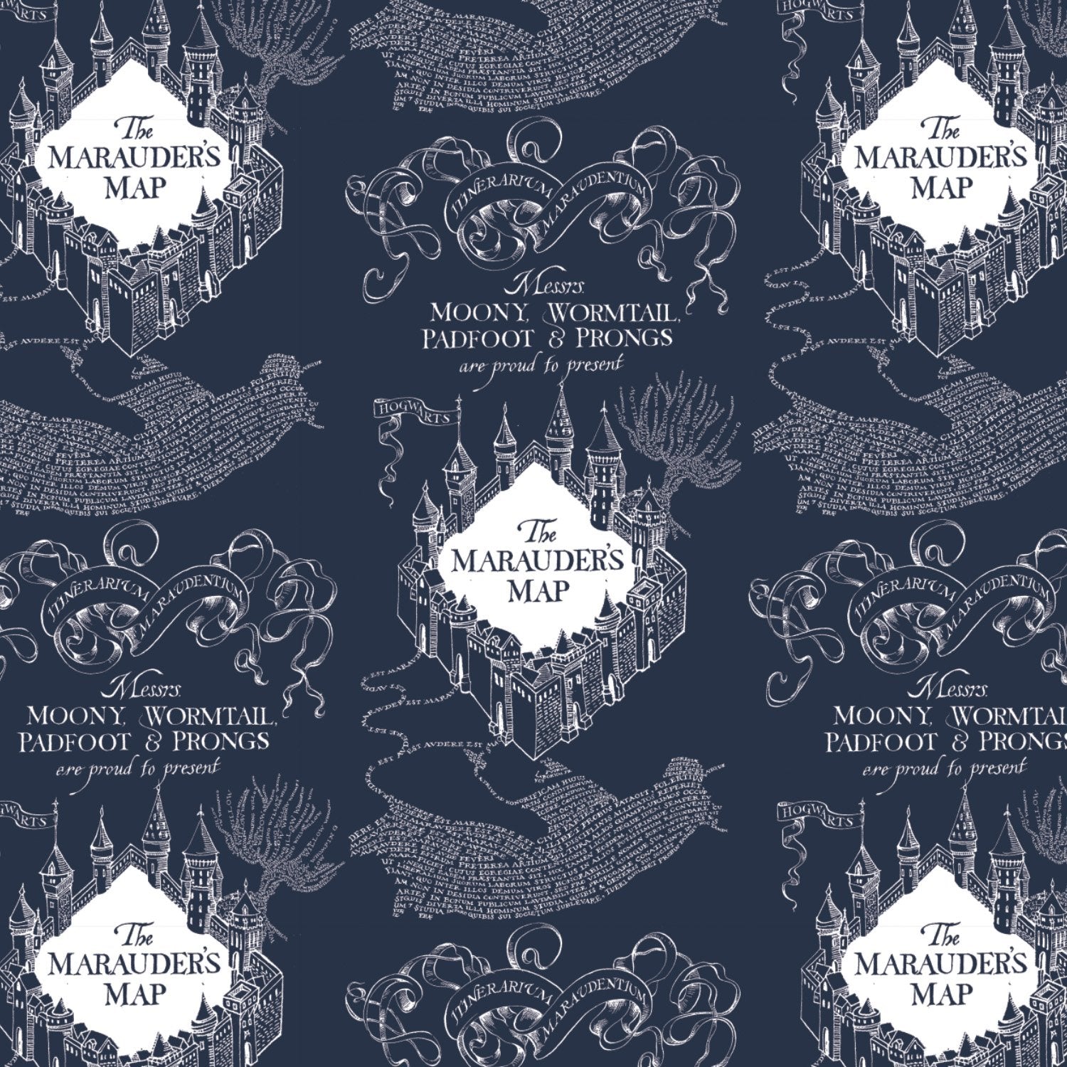Mauraders Map - Printed Flannel From Harry Potter and Wizarding World - Dark Blue