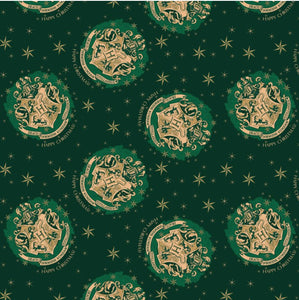 Wizarding World - Harry Potter Collection - Happy Christmas Metallic - Dark Green - Cotton