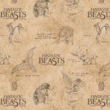 Wizarding World -Fantastic Beasts Collection -Logo & Creatures On Textured Ground-Tan