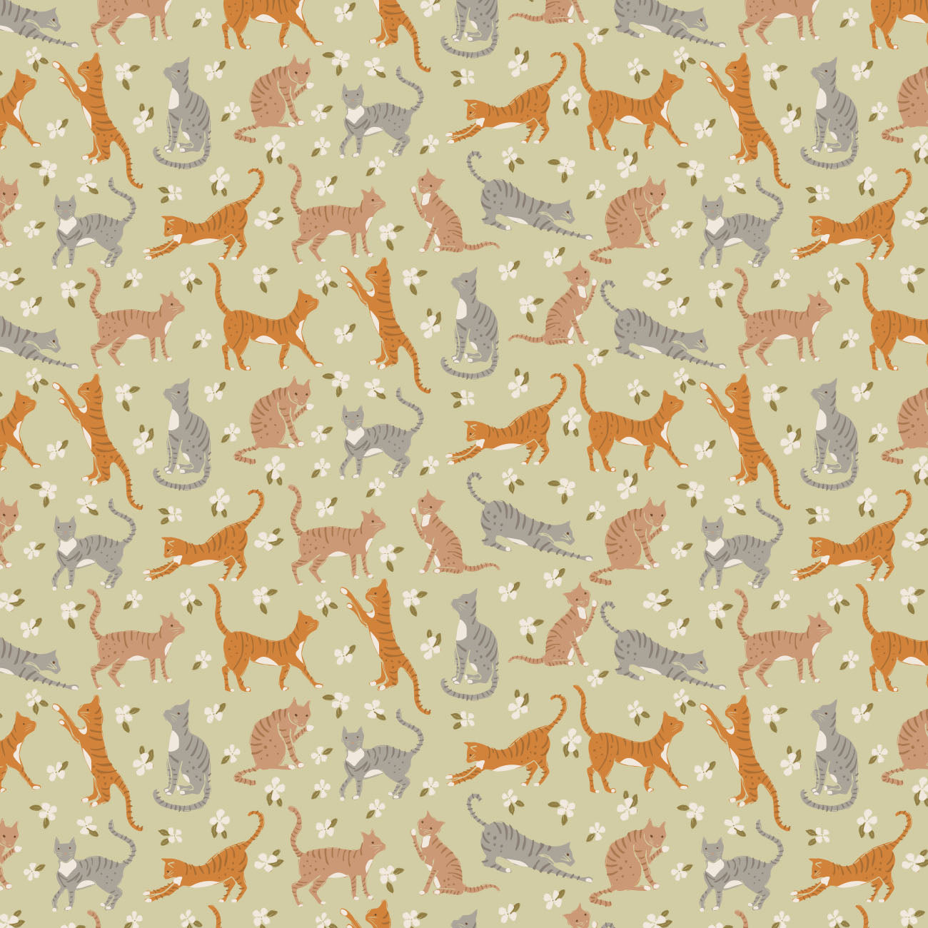 Ginger and Olive Collection - Purr-fect Companions - Sage - Cotton 30220502-01