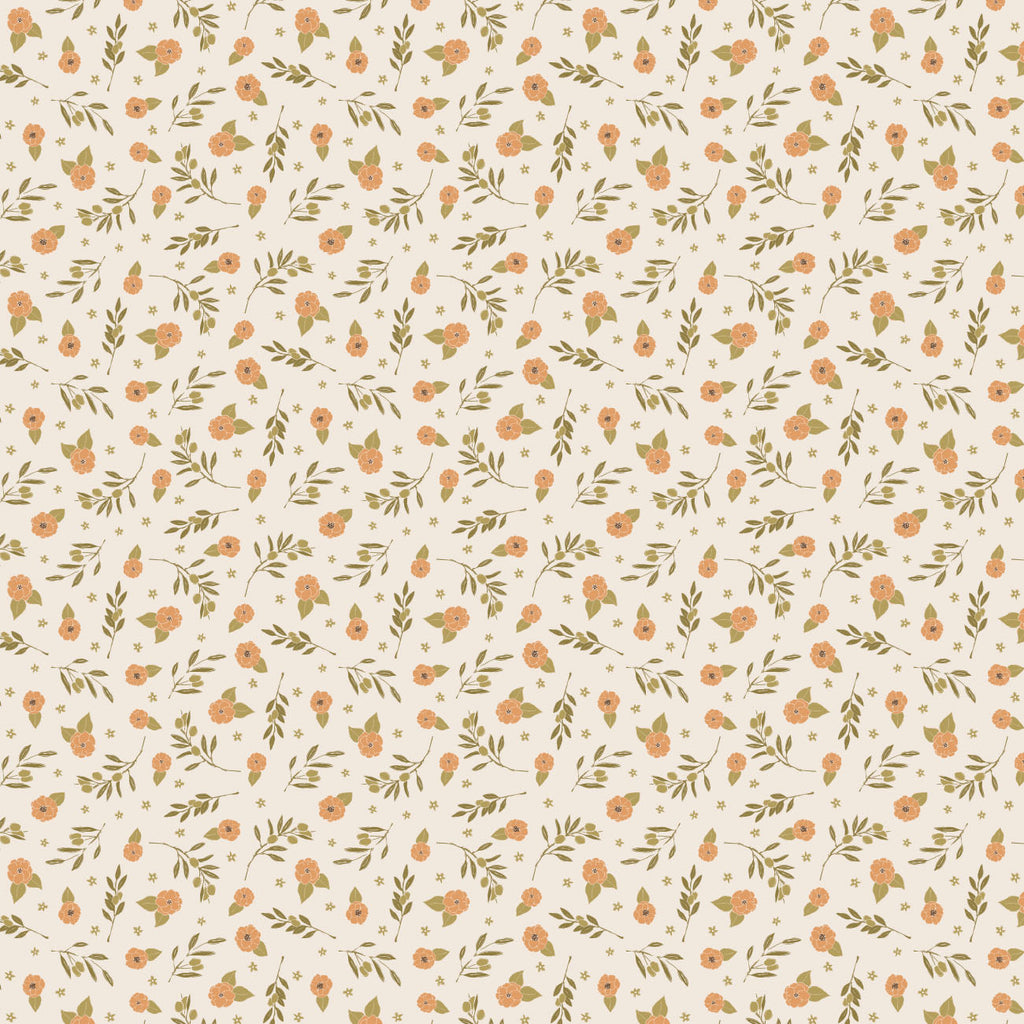 Ginger and Olive Collection - Floral Cluster - Sand - Cotton 30220503-01