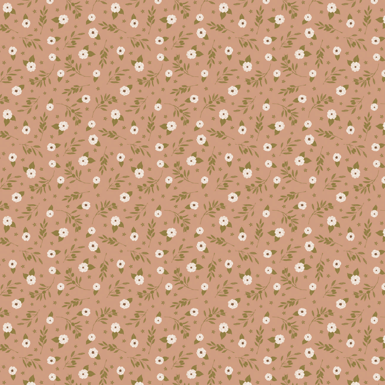 Ginger and Olive Collection - Floral Cluster - Caramel - Cotton 30220503-02
